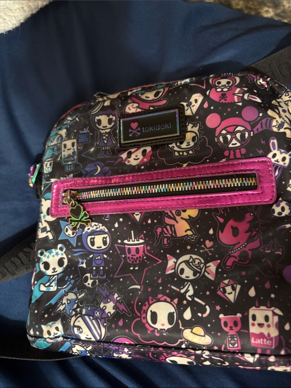 tokidoki Black Crossbody Bag Galactic Dreams with Pink Metallic Trim